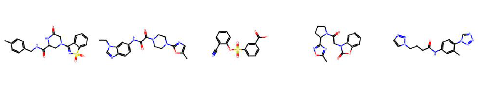 Molecules generated by ChemRLFormer by reward hacking the docking functions